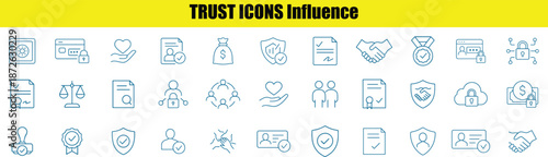 Collection of thirty blue line symbolizing trust and security concepts for business and