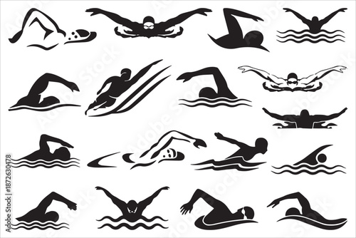 Stylized Swimming Techniques Icon Collection
