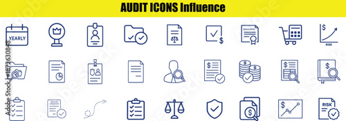 Set of blue line representing various aspects of auditing and financial compliance