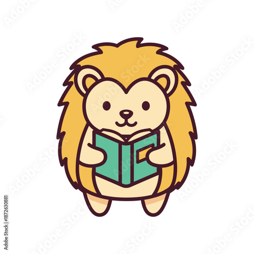 Adorable Hedgehog Reading a Book Vector Illustration