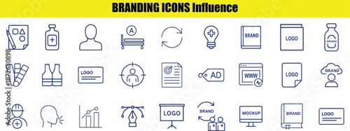 Set of thirty minimalist black and white representing various aspects of branding and