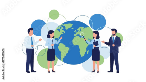 Business Team Discussing Global Strategy Around Earth Globe Illustration