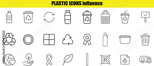 Plastic set including recycling, waste, and environmental symbols