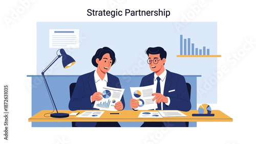 Business partners discussing financial reports and charts in an office meeting.