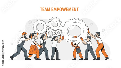 Teamwork and Collaboration: People working together, turning gears for success