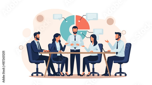Business Meeting: Team Collaboration, Strategy, and Data Presentation