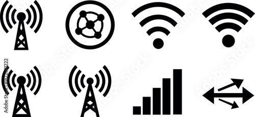 Communication and wireless signal icons representing connectivity and network strength vector illustration
