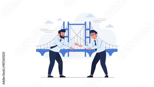 Businessmen Building Bridge Connecting Ideas, Partnership and Collaboration