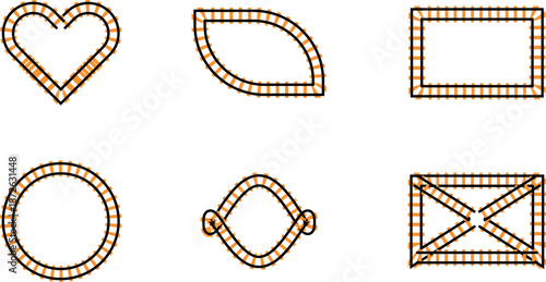 Set of decorative frame borders with orange stripes vector illustration transparent