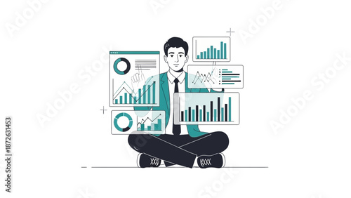 Man Analyzing Financial Data Charts and Graphs, Business Growth Concept