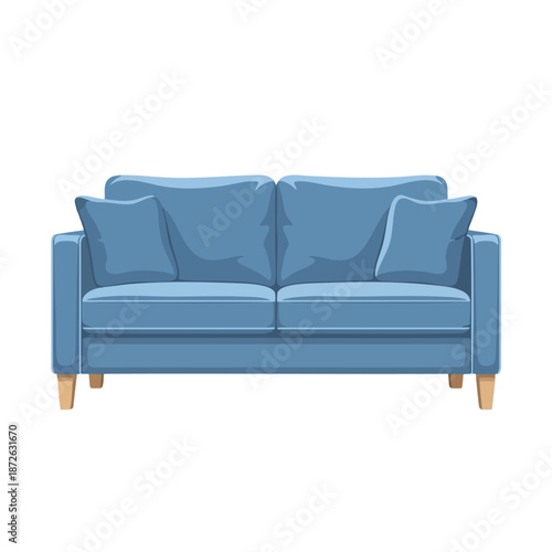 Blue Sofa Illustration on White Background