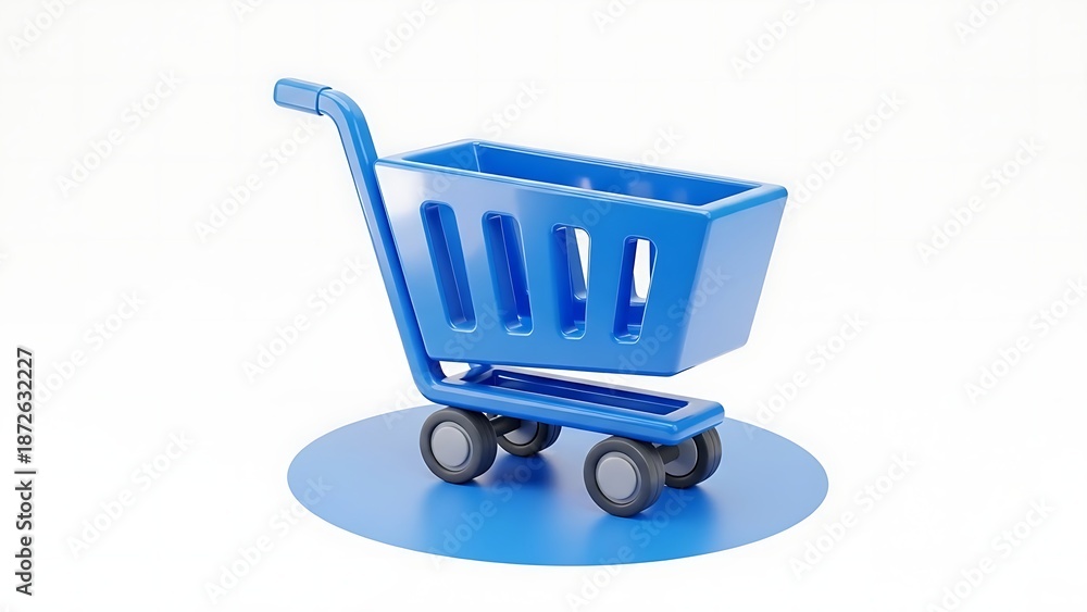 Fototapeta premium Blue Shopping Cart On White Background