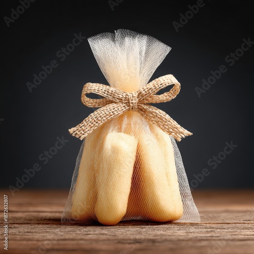 Wallpaper Mural Delicate Pastry Wrapped in Tulle on Rustic Wooden Table Torontodigital.ca