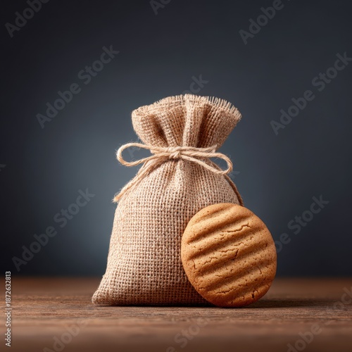 Wallpaper Mural Rustic burlap sack with a cookie on a wooden table background Torontodigital.ca