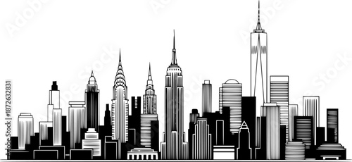 New York Skyline Silhouette – Urban Cityscape Vector Illustration