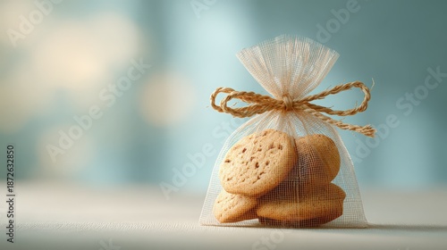Wallpaper Mural Delicate Bag of Homemade Cookies Tied with Twine on Blurred Background Torontodigital.ca