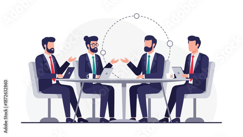 Business Meeting: Team Collaboration and Discussion at Office Table
