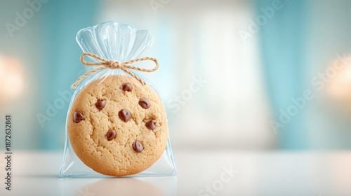 Wallpaper Mural Delicious Chocolate Chip Cookie in Clear Packaging with Ribbon Torontodigital.ca