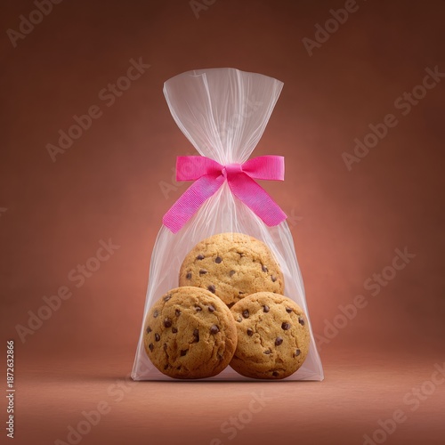 Wallpaper Mural Freshly Baked Chocolate Chip Cookies in Clear Bag with Pink Bow Torontodigital.ca