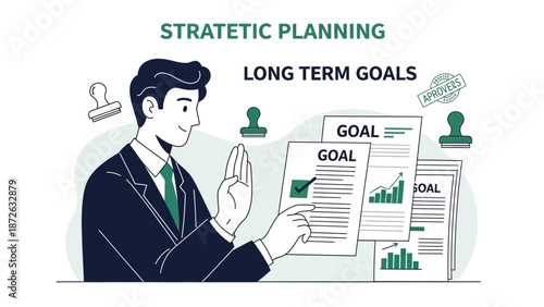 Businessman Strategizing Long Term Goals with Approved Documents
