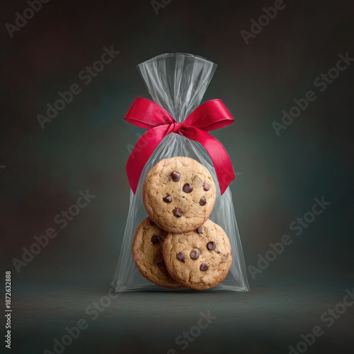 Wallpaper Mural Chocolate Chip Cookies in a Gift Bag with Red Bow Decoration Torontodigital.ca