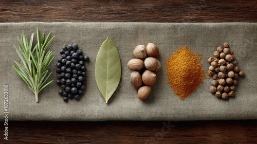 Wallpaper Mural Display of Various Spices and Herbs on Rustic Fabric Background Torontodigital.ca