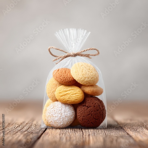 Wallpaper Mural Assorted Homemade Cookies in Clear Bag on Rustic Wooden Table Torontodigital.ca