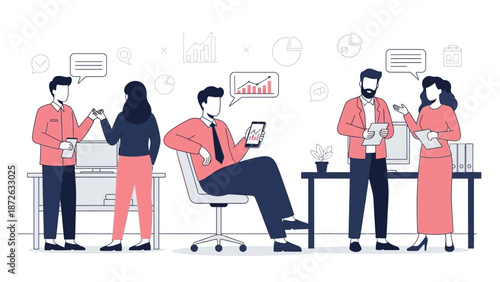 Business Team Collaboration and Communication in Modern Office