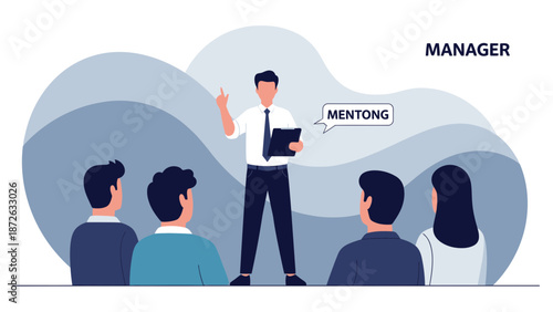 Manager Leading Team Meeting Presentation, Speaking to Colleagues, Business Concept