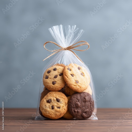 Wallpaper Mural Freshly Baked Cookies in Clear Plastic Bag on Wooden Table Surface Torontodigital.ca