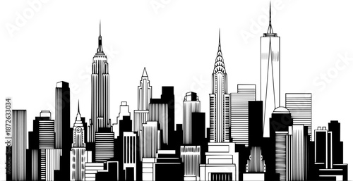 New York Skyline Silhouette – Urban Cityscape Vector Illustration