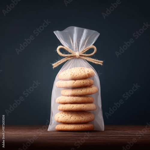 Wallpaper Mural Gourmet Cookies in Clear Bag Tied with Twine on Wooden Table Torontodigital.ca