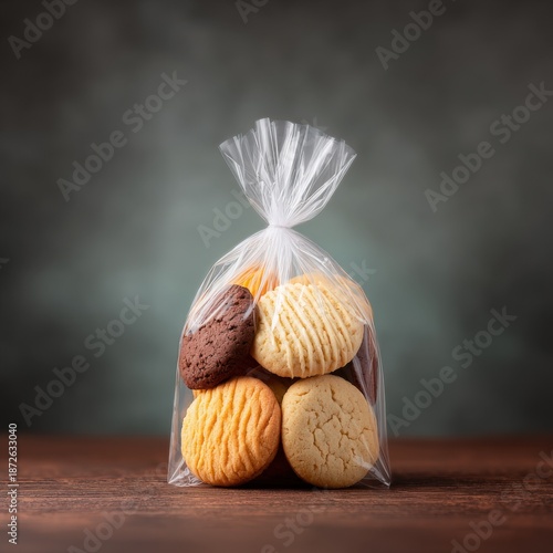 Wallpaper Mural Assorted Delicious Cookies in Clear Plastic Bag on Wood Surface Torontodigital.ca