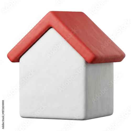 3D render minimalist house icon with red roof isolated on white background