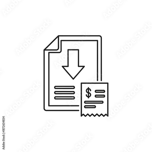 Financial Document with Download Arrow and Receipt Icon for Business and Banking Concepts