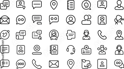 Contact icon collection featuring message speech bubble user profile location phone vector