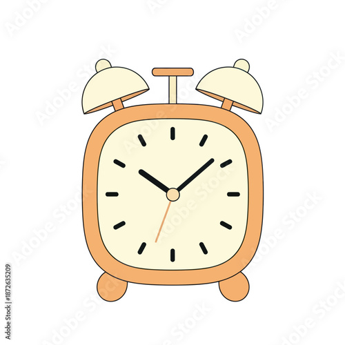 Classic orange alarm clock illustration on white background