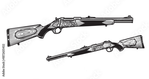 Hunting rifle engraving illustration for outdoor sport branding