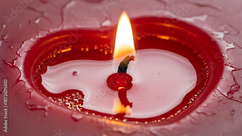 Lit Candle in Red Heart Container.