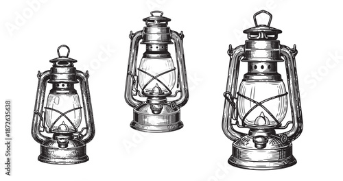 Vintage lantern engraving illustration for hospitality branding