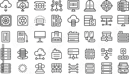 Network hardware and cloud storage icon variety for digital system vector illustration art