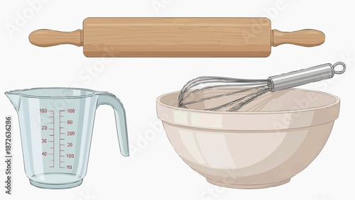 Baking Essentials on a Clean White Background
