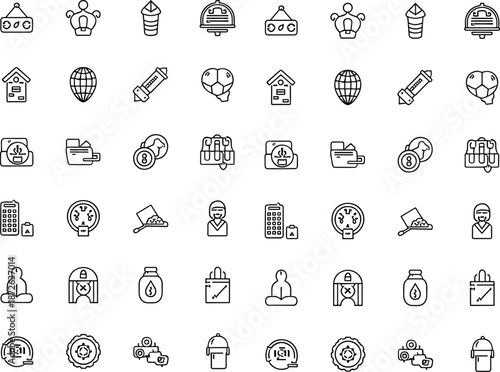 Business and finance line icon vector set featuring banking, insurance, investment, accounting, security, and financial services symbols
