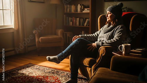 Man Relaxing on Sofa in Living Room.