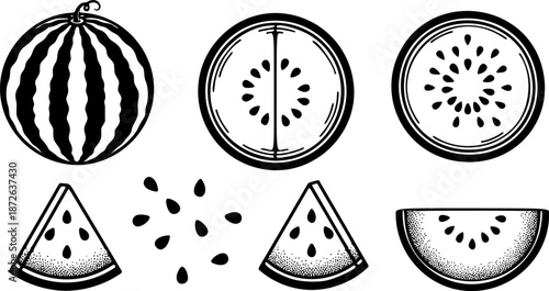 Watermelon sliced ripe icon, vector isolated melon symbol set isolated on white background
