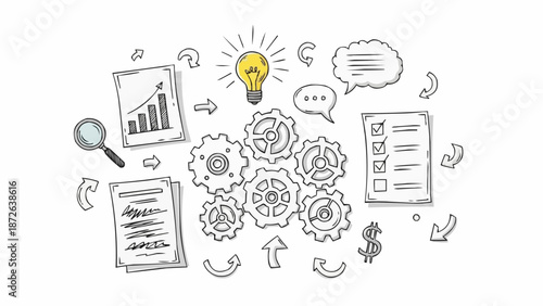 Business strategy and planning concept with gears and lightbulb.