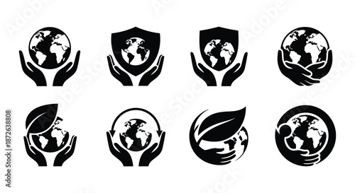 Protecting our planet a collection of hands cradling earth and shield icons