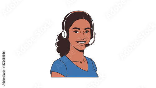 Friendly Customer Service Representative Illustration of a Young Woman with a Headset and Microphone Smiling for Call Center Support and Online Help Vector Art