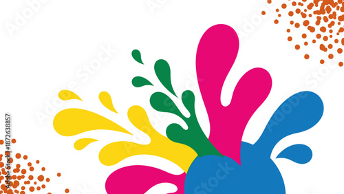 Vibrant colorful paint splashes on white background.