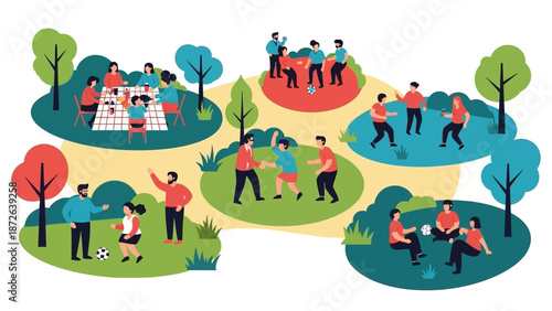 People Engaging in Various Outdoor Activities Together.